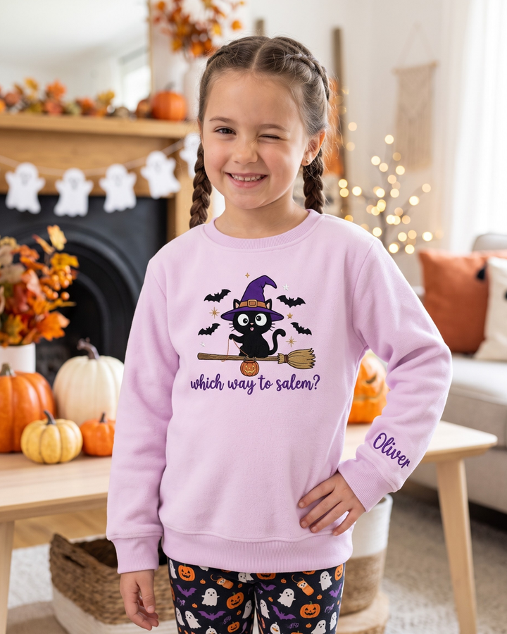 Witchy Cat Embroidered Bamboo Crewneck Sweatshirt
