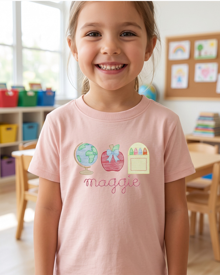 Custom Name Learning Trio Embroidered Bamboo Crewneck T-Shirt
