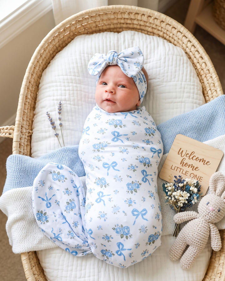 Blue Ribbon Baby Flower Bamboo Swaddle Blanket