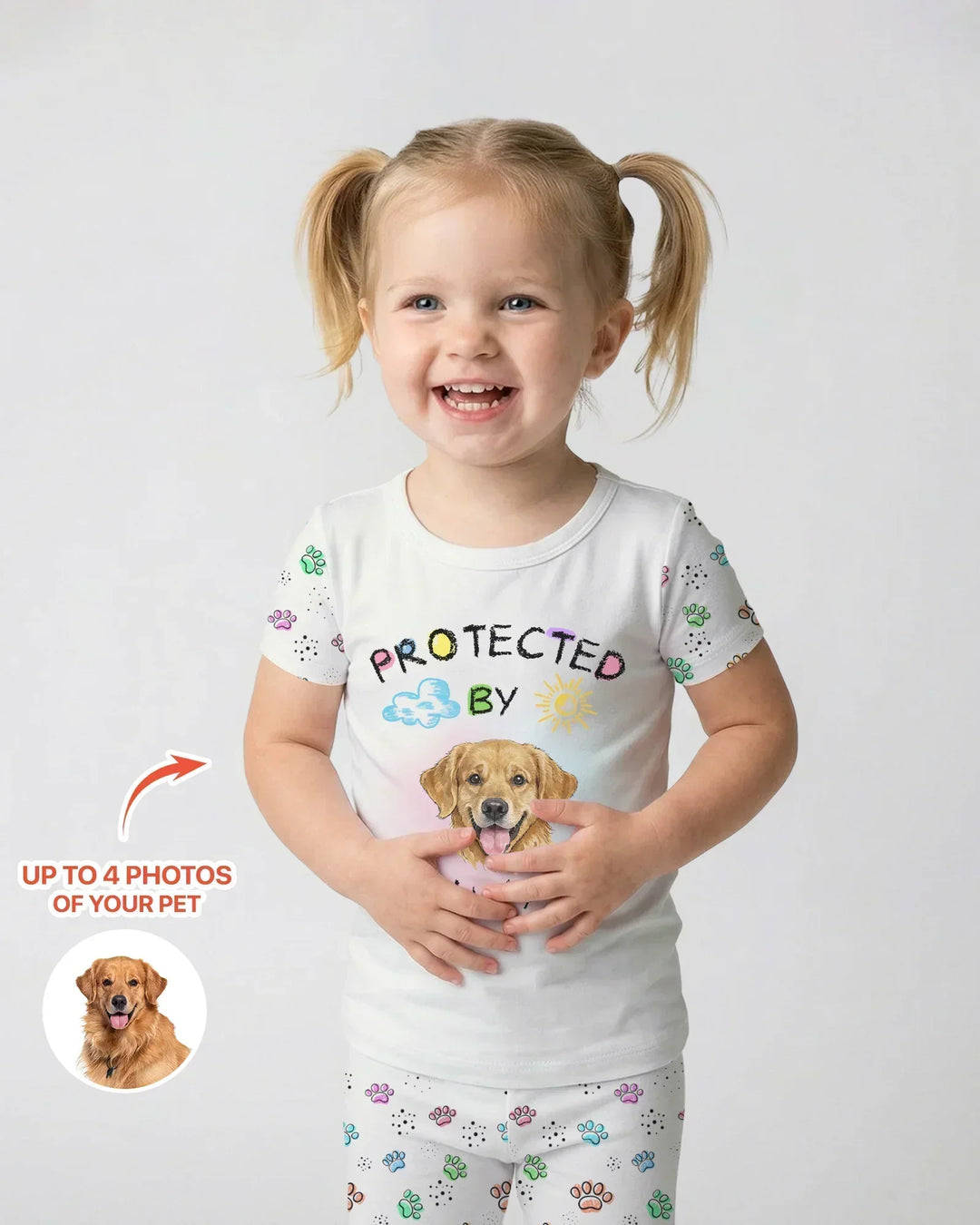 Custom Photo Crayon "Protected By" Bamboo Two Piece Short Sleeve Pajama Set