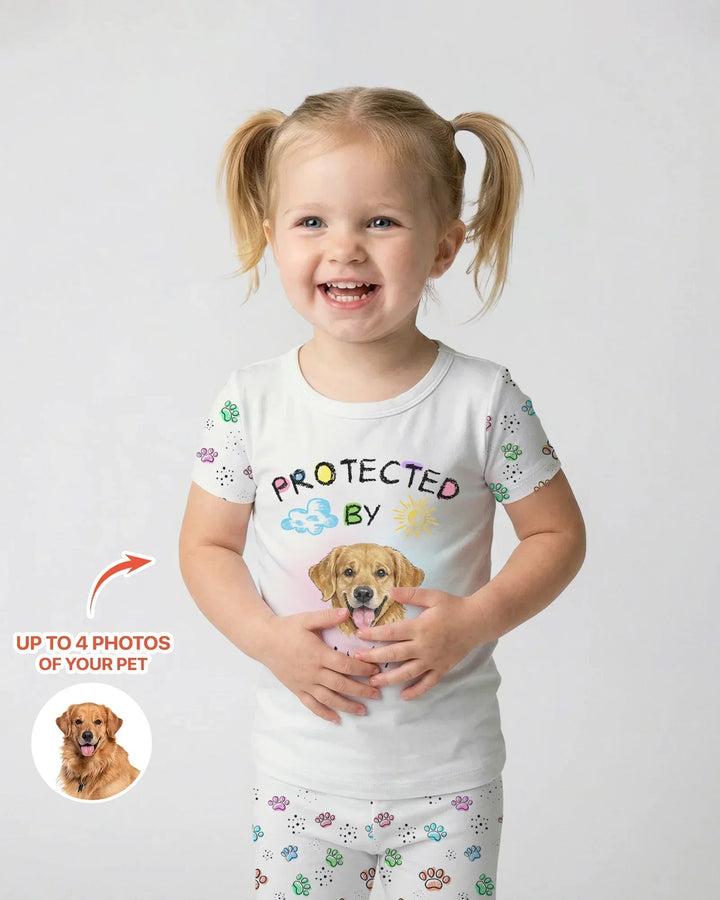Custom Photo Crayon "Protected By" Bamboo Two Piece Short Sleeve Pajama Set