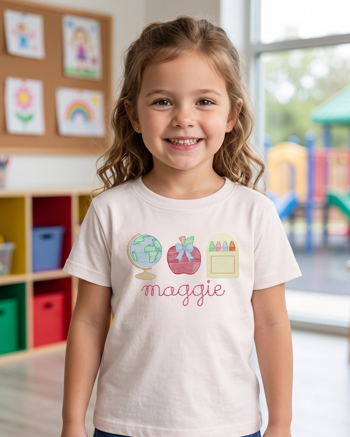 Custom Name Learning Trio Embroidered Bamboo Crewneck T-Shirt