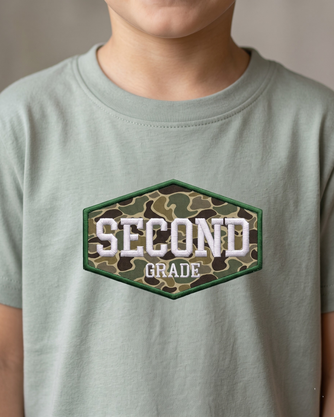 Custom Grade Camo Applique Embroidered Bamboo Crewneck T-Shirt