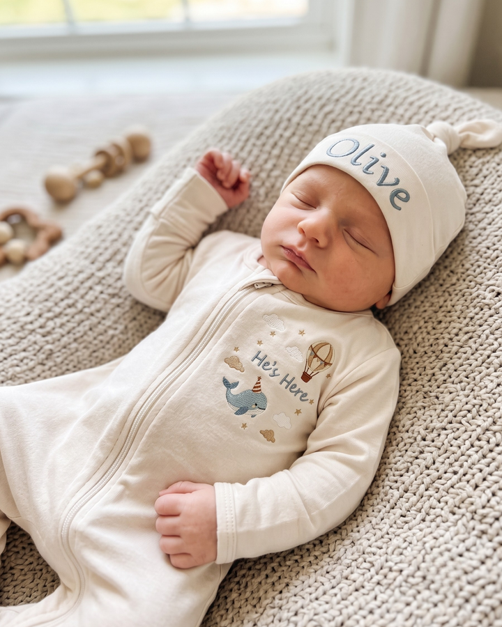 Dream Whale Embroidered Bamboo Zipper Footie