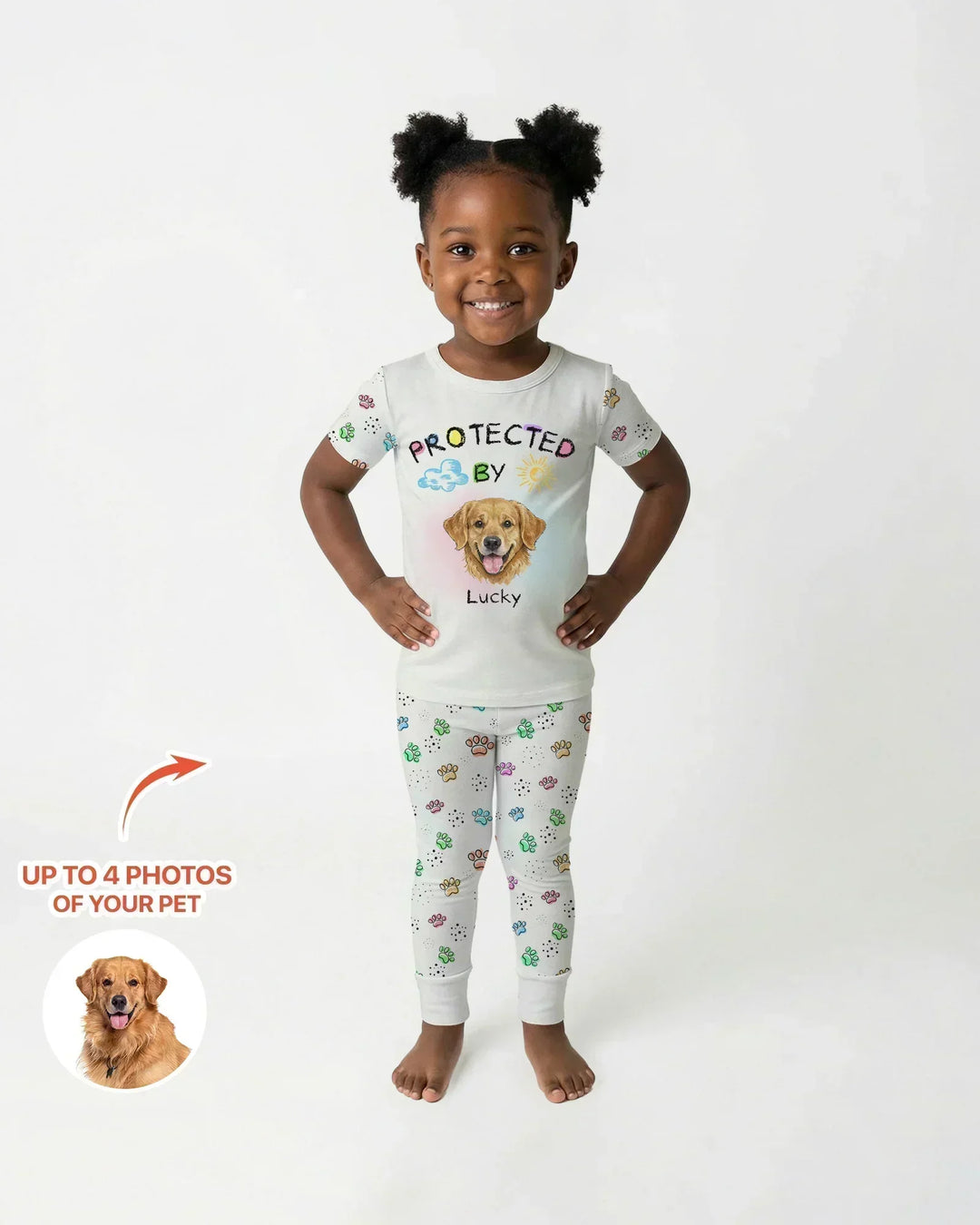 Custom Photo Crayon "Protected By" Bamboo Two Piece Short Sleeve Pajama Set