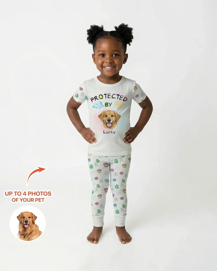 Custom Photo Crayon "Protected By" Bamboo Two Piece Short Sleeve Pajama Set