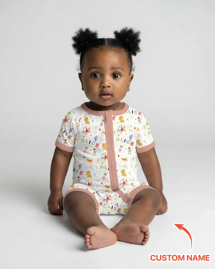 Custom Name Circus Toile Bamboo Shorty Zippy