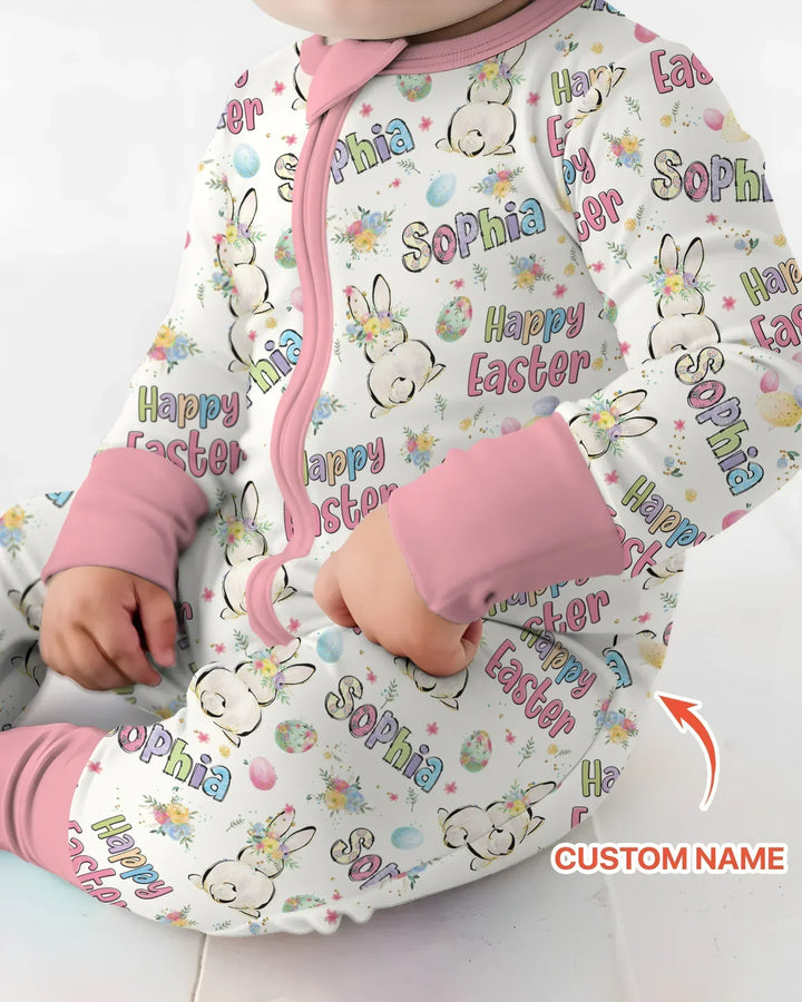 Personalized Happy Easter Bunny Bamboo Convertible Zippy