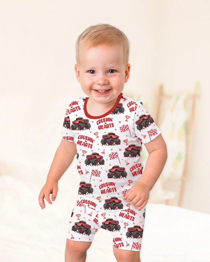 Crushin Hearts Bamboo Two Piece Short Sleeve Shorts Pajama Set