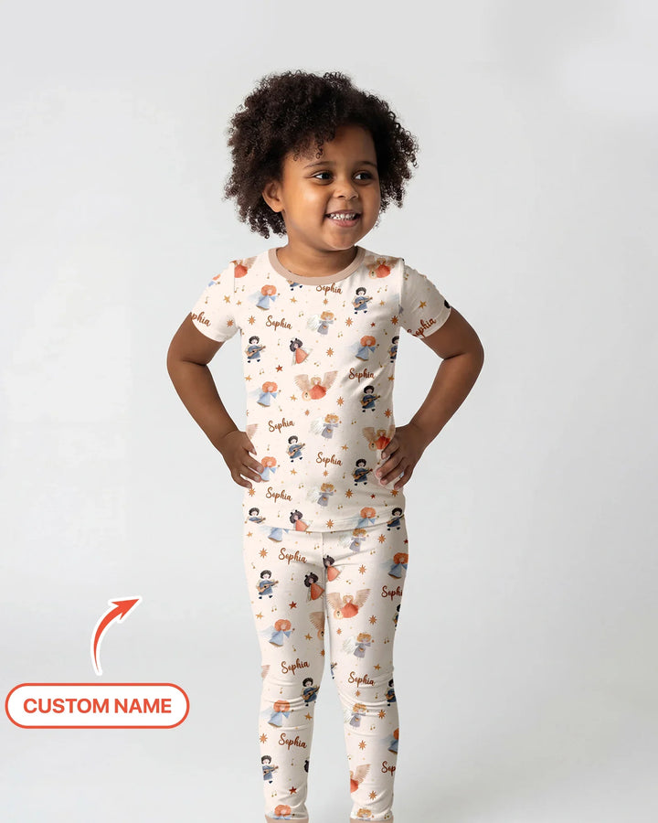 Guardian Angels Custom Name Bamboo Two Piece Short Sleeve Pajama Set
