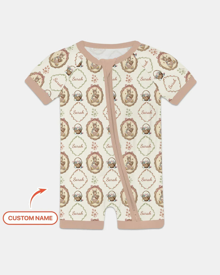 Vintage Bunny Easter Custom Name Mommy & Me Matching Bamboo Shorty Zippy