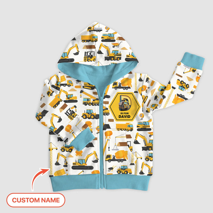 Custom Name Construction Initials Bamboo Zip Hoodie