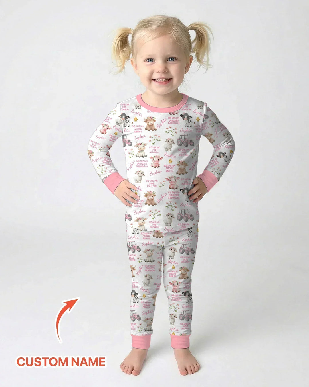 Custom Name God Says I Am Farm Animals Bamboo Two Piece Long Sleeve Pajama Set