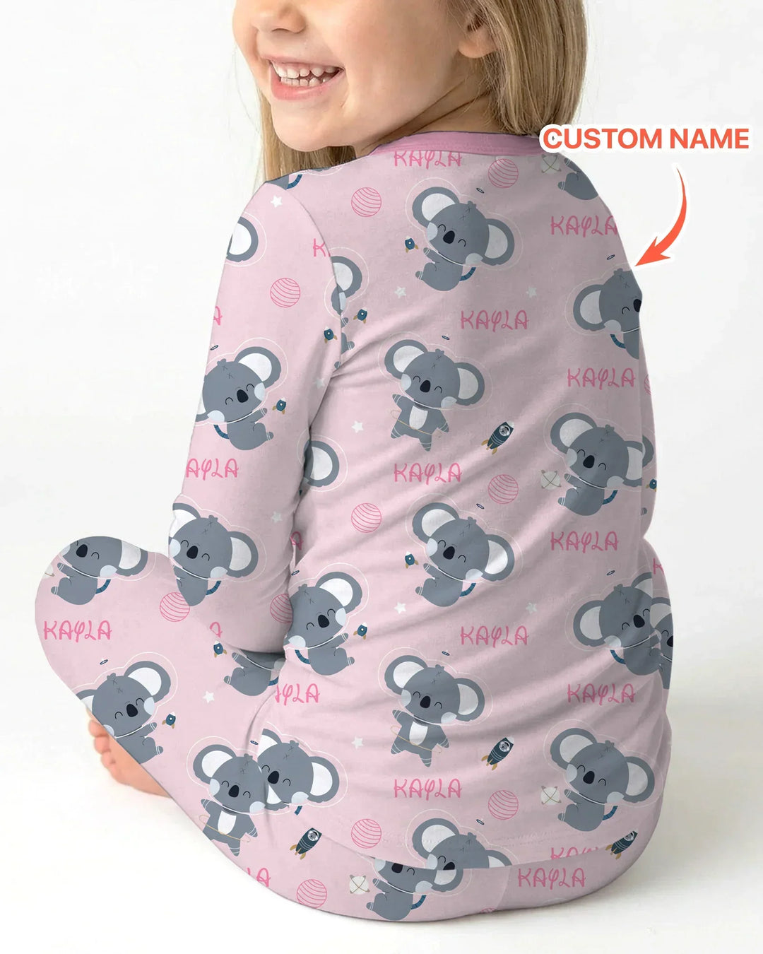Custom Name Cosmic Koala Bamboo Two Piece Long Sleeve Pajama Set