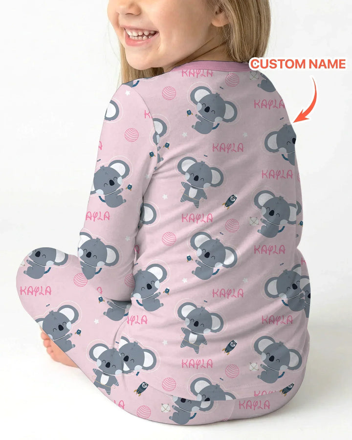 Custom Name Cosmic Koala Bamboo Two Piece Long Sleeve Pajama Set