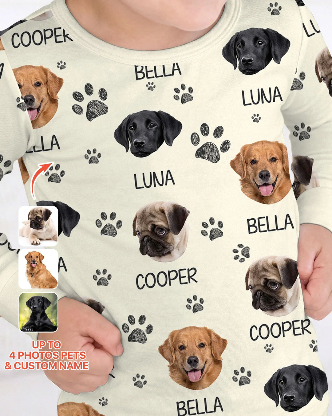 Custom Dog Photo With Paw  Bamboo Two Piece Long Sleeve Pajama Set