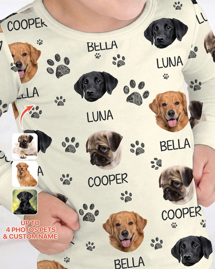 Custom Dog Photo With Paw  Bamboo Two Piece Long Sleeve Pajama Set