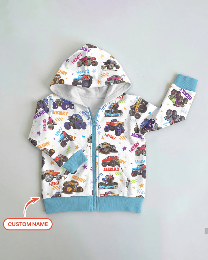 Monster Truck Custom Name Bamboo Zip Hoodie