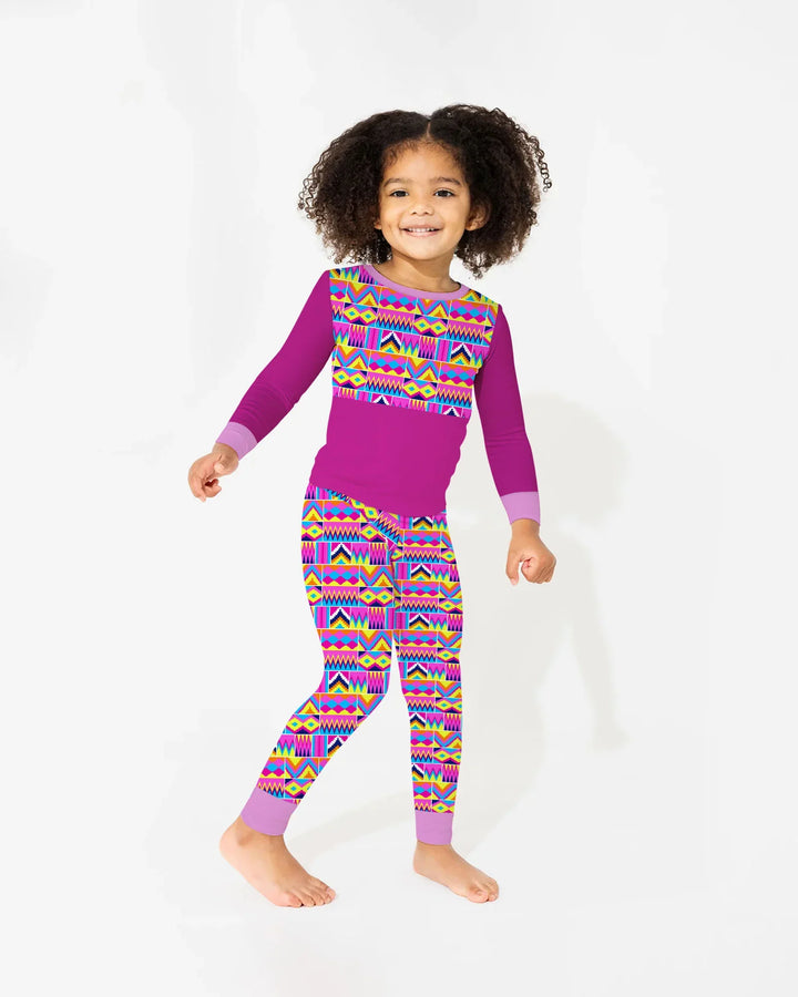 Kente Vibes Family Matching Bamboo Two Piece Long Sleeve Pajama Set