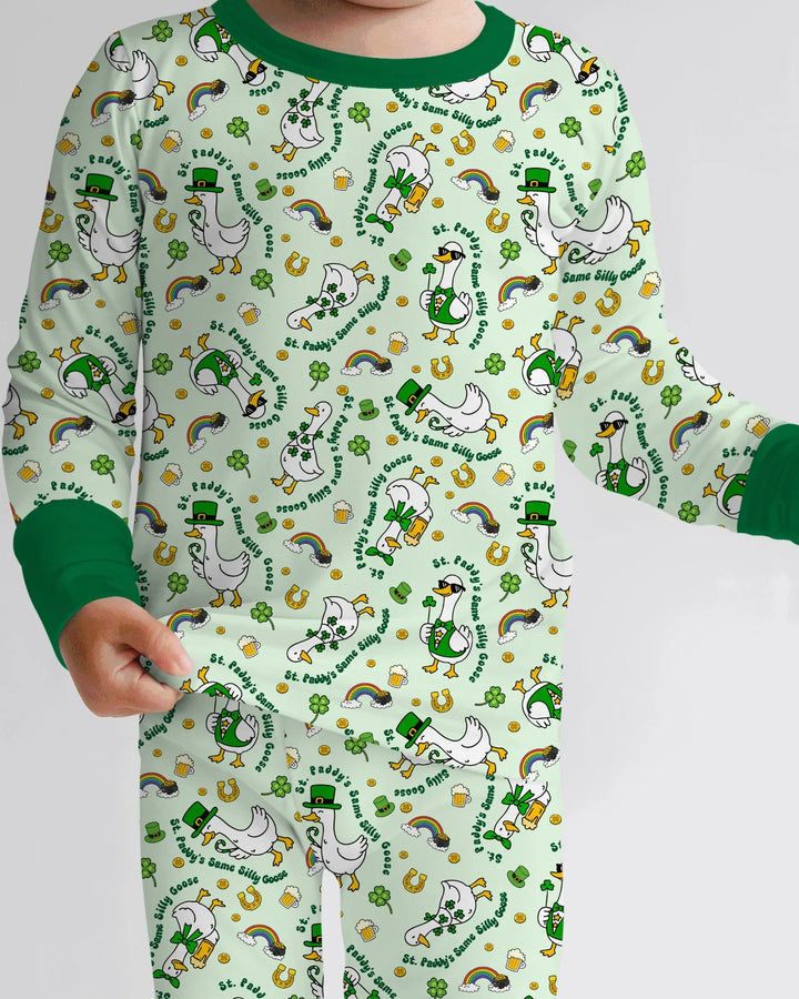 St. Patrick's Day Silly Goose Bamboo Two Piece Long Sleeve Pajama Set