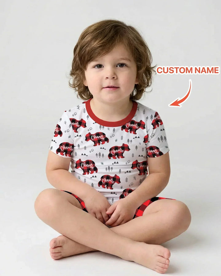Custom Name Family Bear Matching Bamboo Two Piece Short Sleeve Shorts Pajama Set