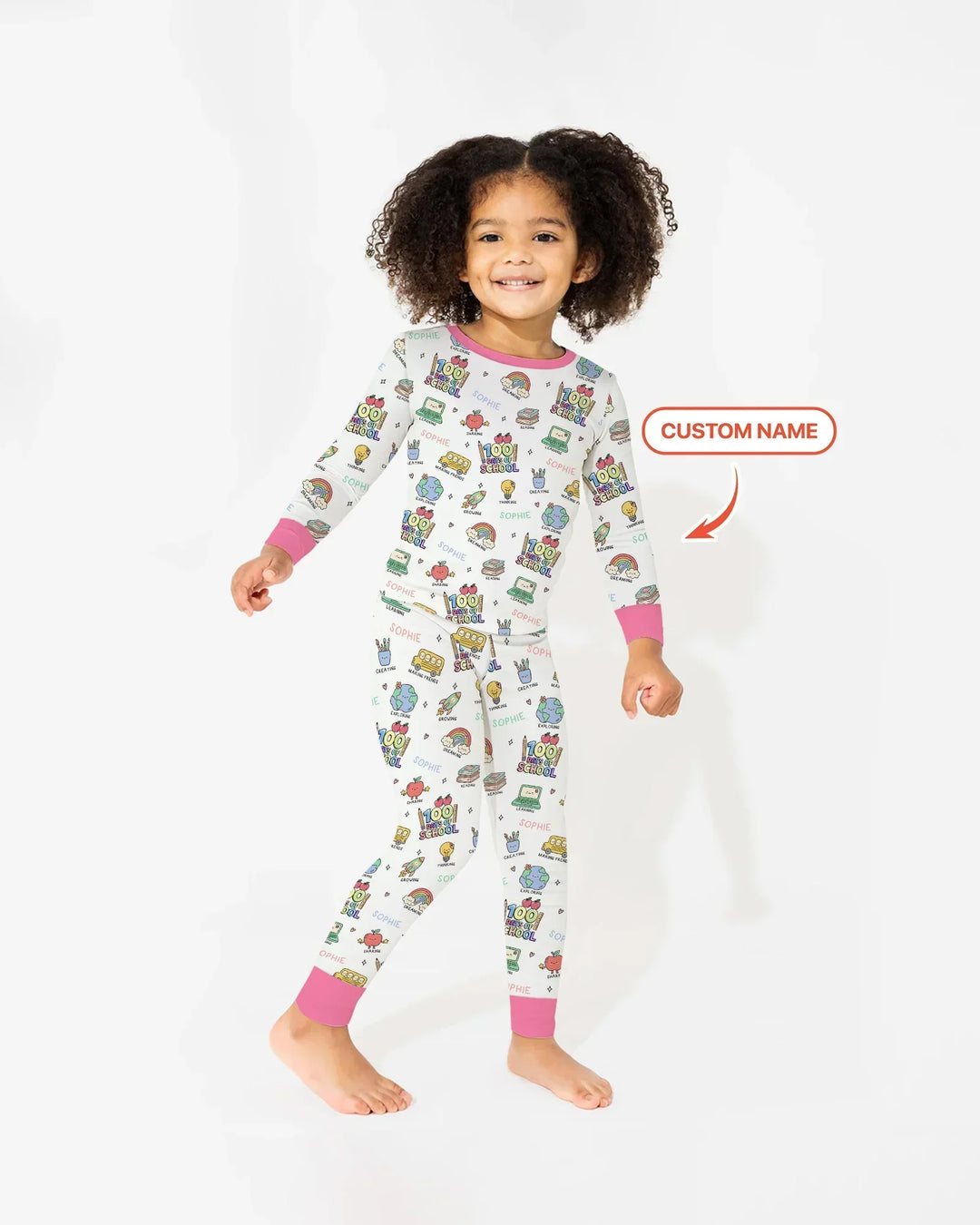 Custom Name Celebration Hundred Days Bamboo Two Piece Long Sleeve Pajama Set