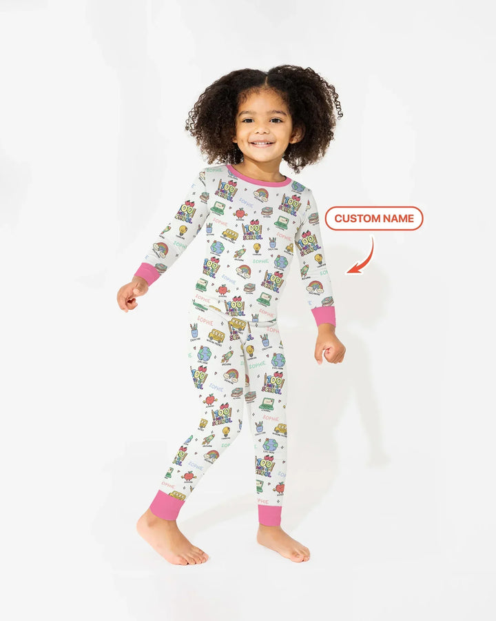 Custom Name Celebration Hundred Days Bamboo Two Piece Long Sleeve Pajama Set