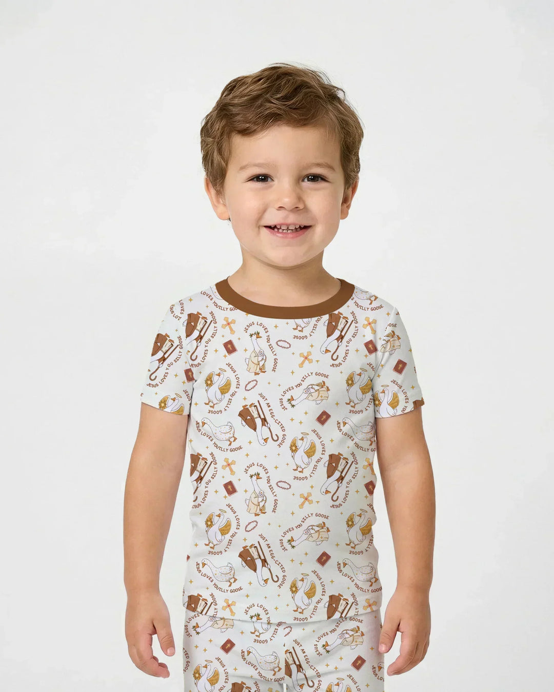 Jesus Loves You Silly Goose Bamboo Two Piece Short Sleeve Pajama Set