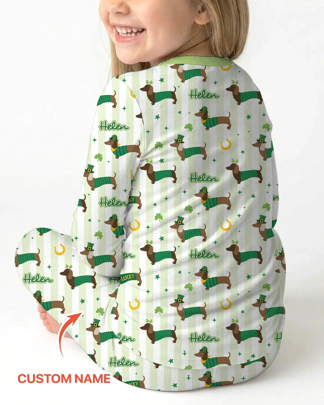 Lucky Dachshunds St. Patrick's Day Family Matching Bamboo Two Piece Long Sleeve Pajama Set