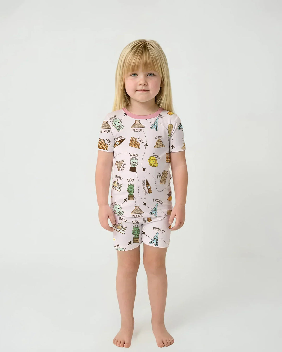 Kawaii World Tour Bamboo Two Piece Short Sleeve Shorts Pajama Set