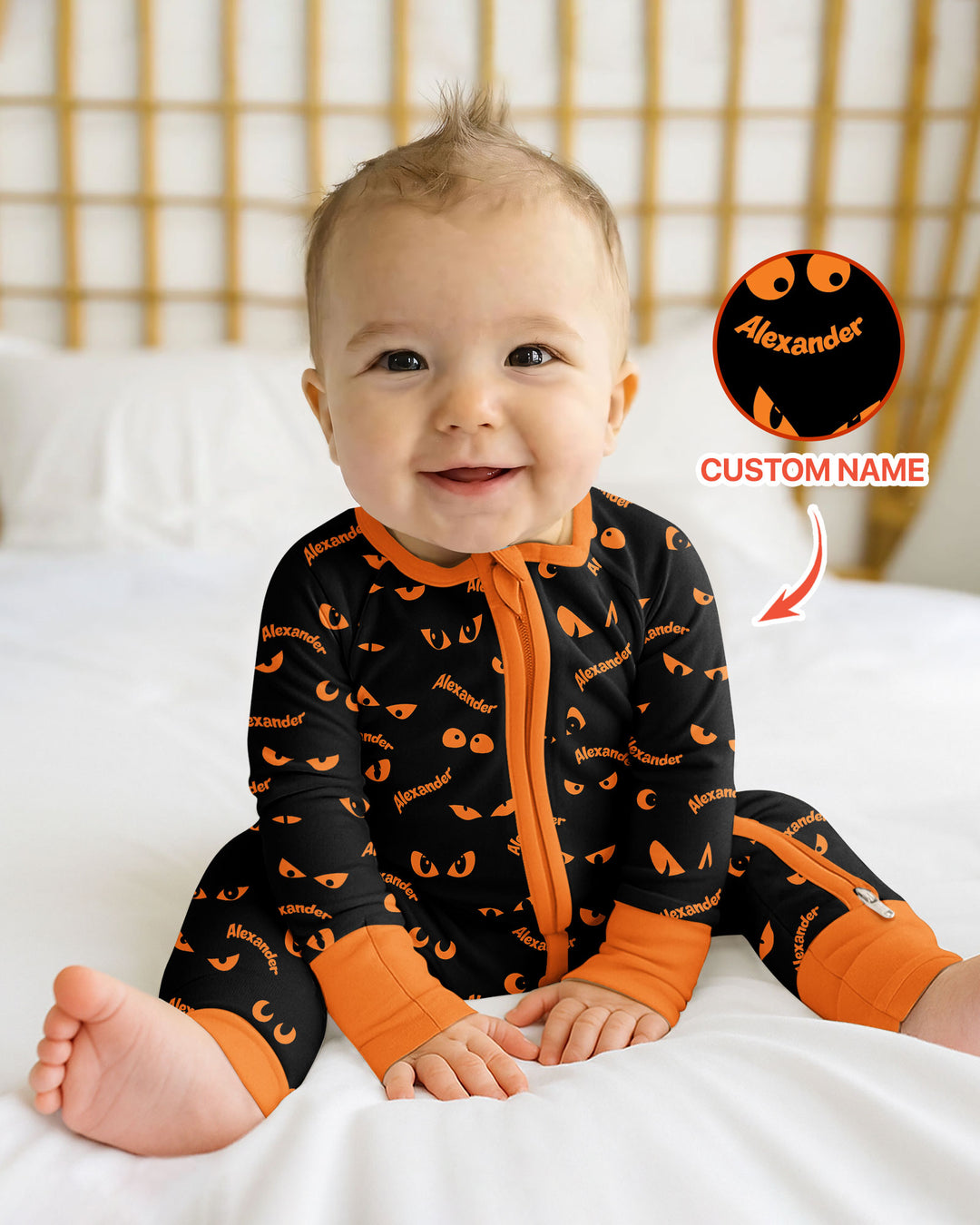 Custom Name Halloween Spooky Cat Eyes -  Personalized Convertible Zippy