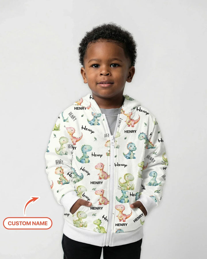 Dinosaur Custom Name Bamboo Zip Hoodie