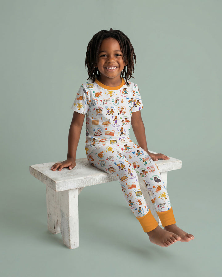 Basketball Alphabet Bamboo Two Piece Short Sleeve Pajama Set