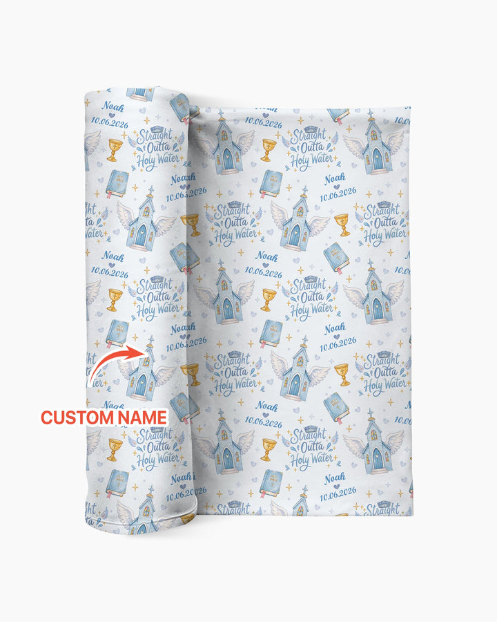 Custom Name Baptism Christening Straight Outta Holy Water Swaddle Blanket