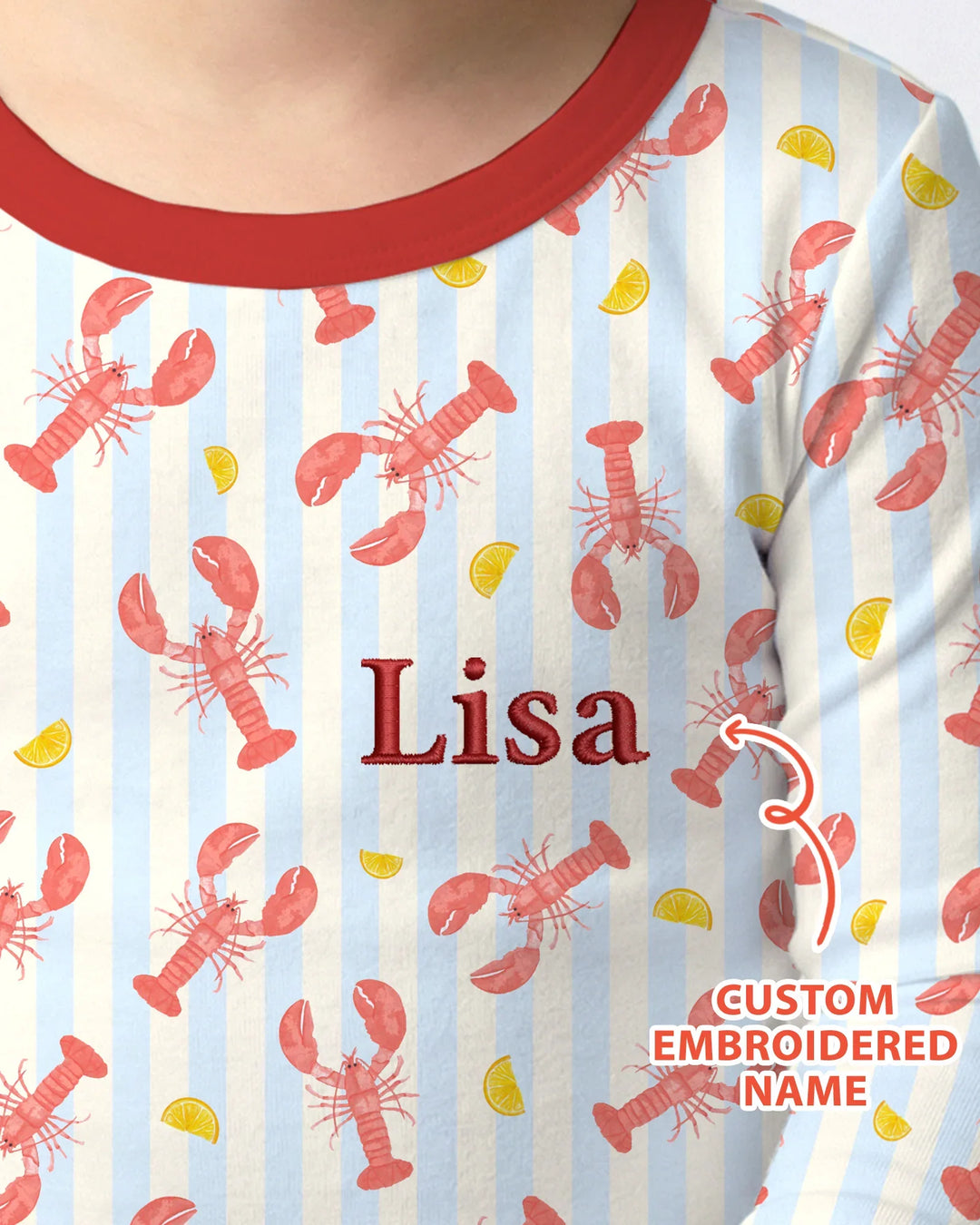 Personalized Embroidered Crawfish Summer Baby Bamboo Two Piece Long Sleeve Pajama Set