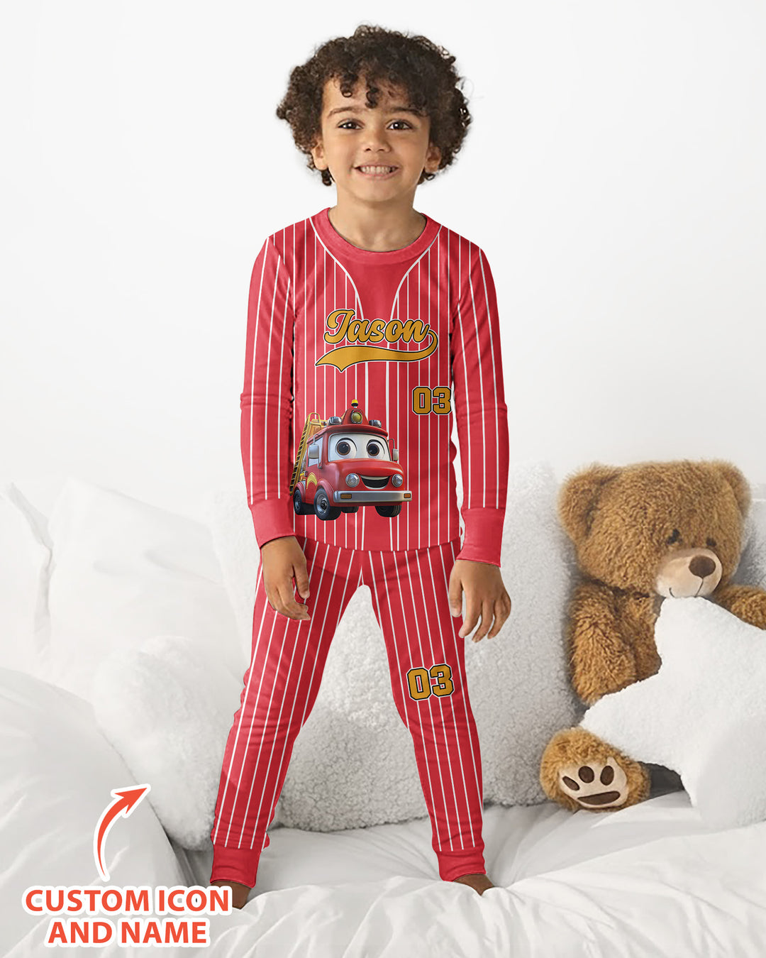 Kid Cartoon Dinosaurus Vehicles Bamboo Two Piece Long Sleeve Pajama Set