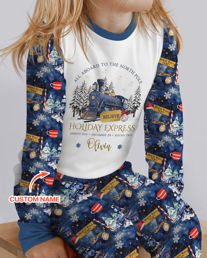 Custom Name North Pole Journey Bamboo Two Piece Long Sleeve Pajama Set