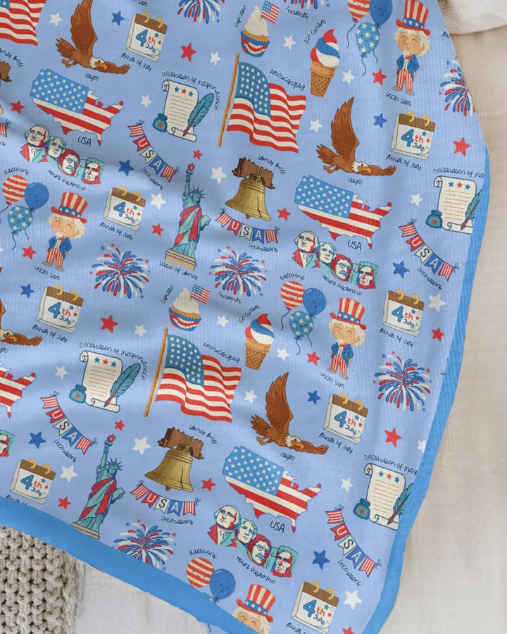 Hand Drawn Patriotic Iconic Bamboo Blanket