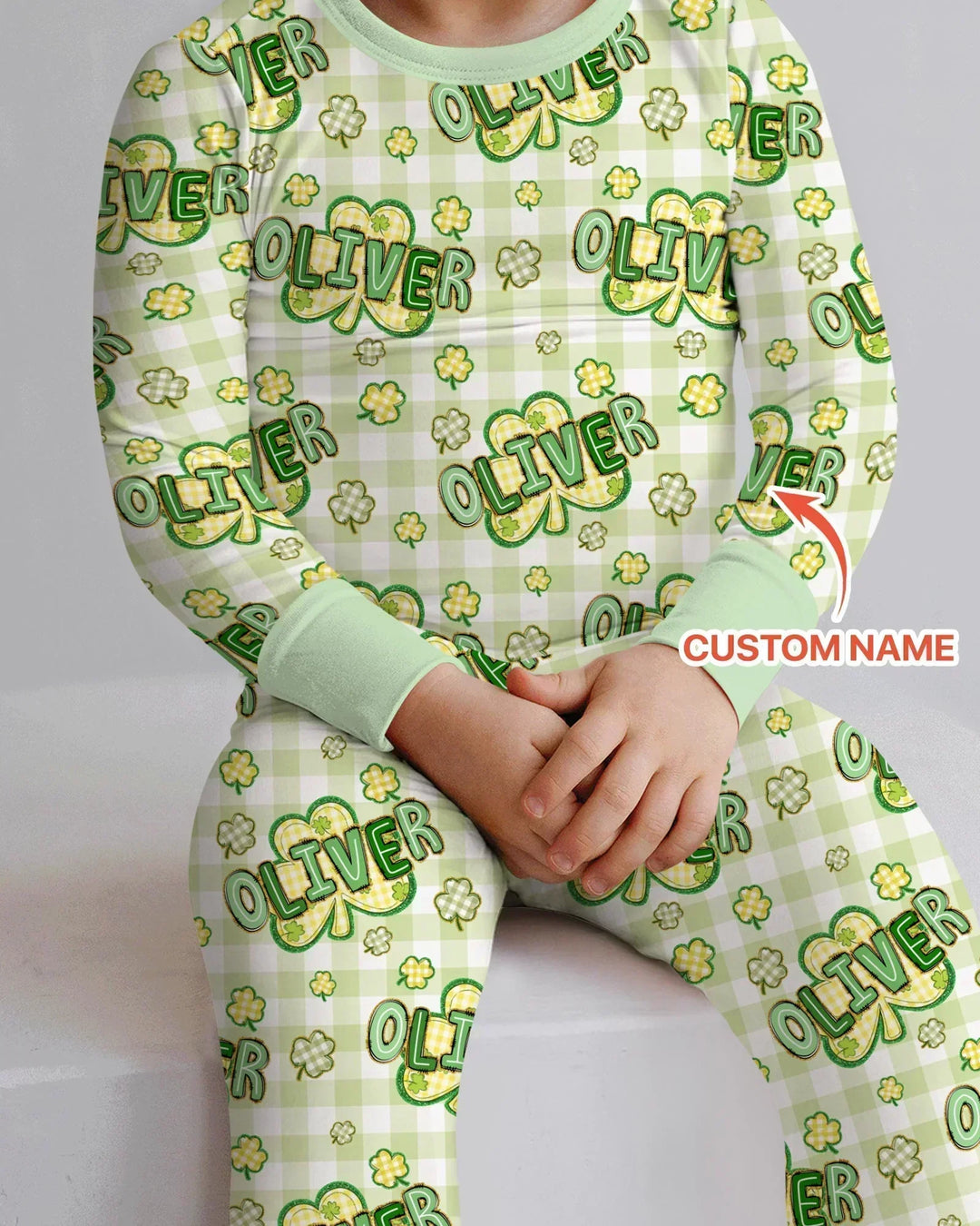 Lucky Shamrock Custom Name Bamboo Two Piece Long Sleeve Pajama Set