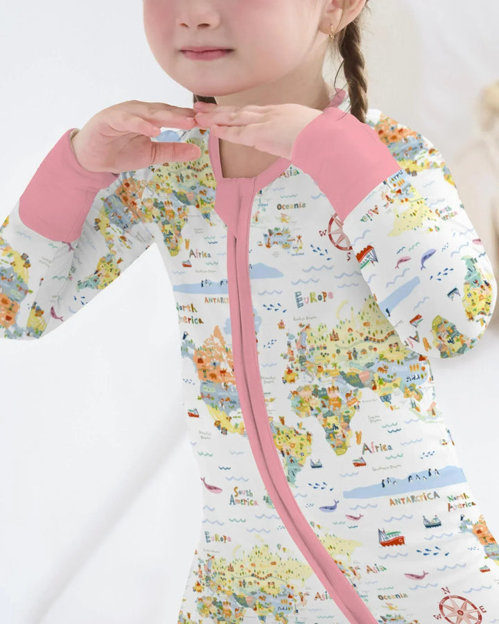 Whimsical World Map Family Matching Bamboo Convertible Zippy