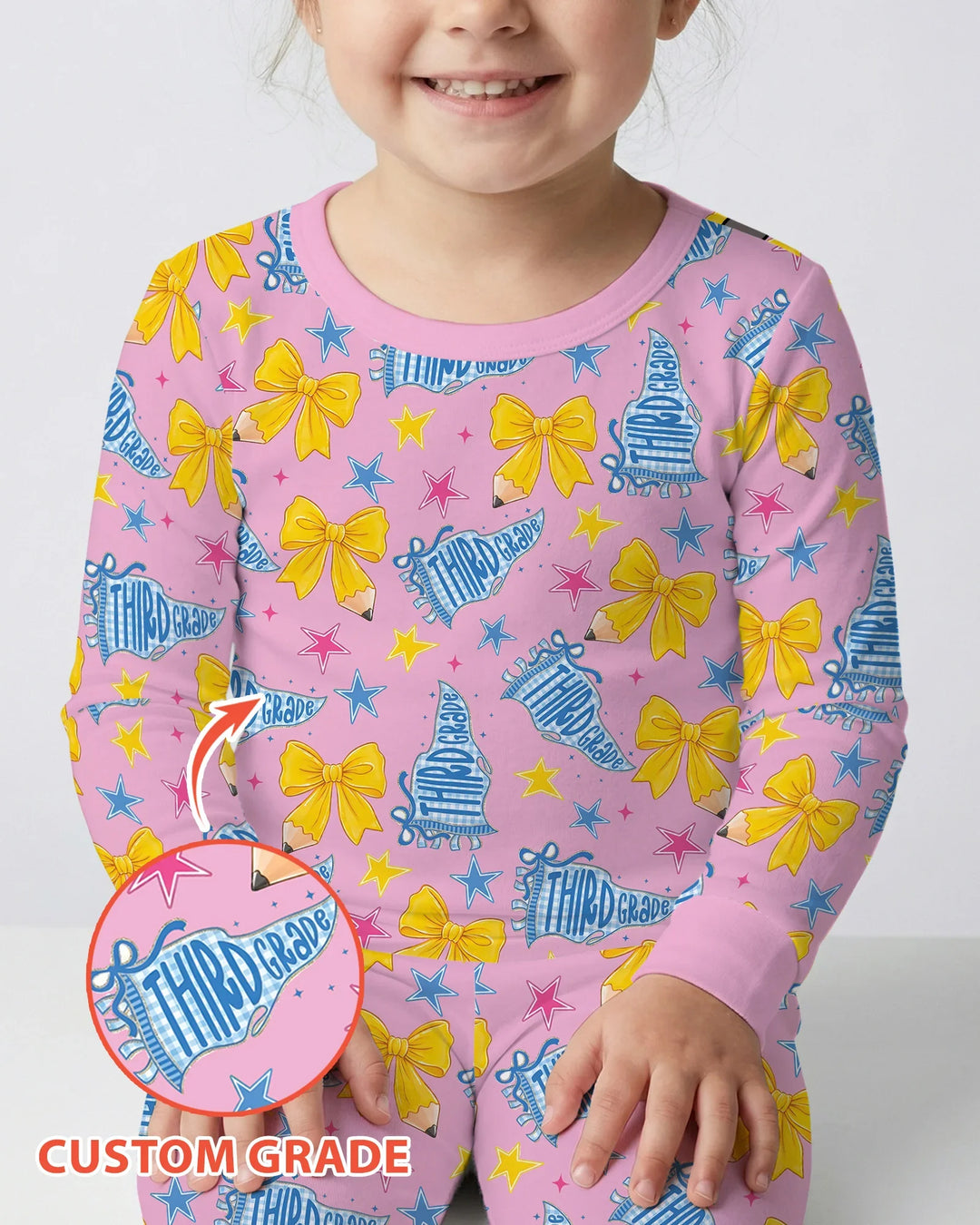Pencil Bow Back To School Bamboo Two Piece Long Sleeve Pajama Set