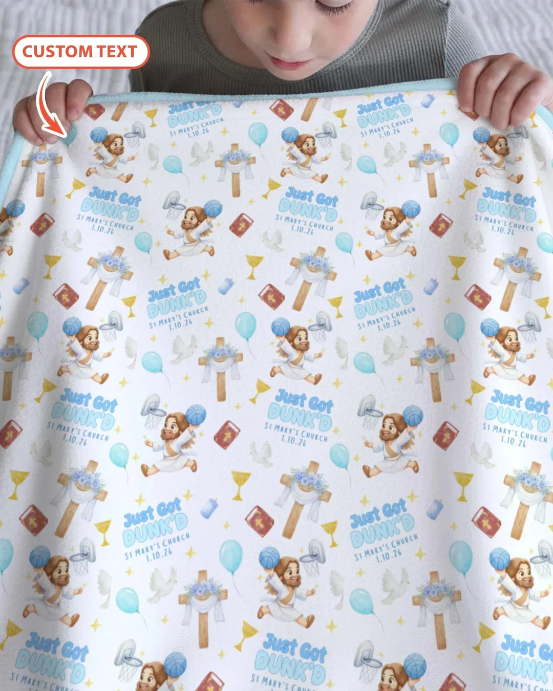 Custom Name Baptism Just Got Dunk'd Bamboo Blanket