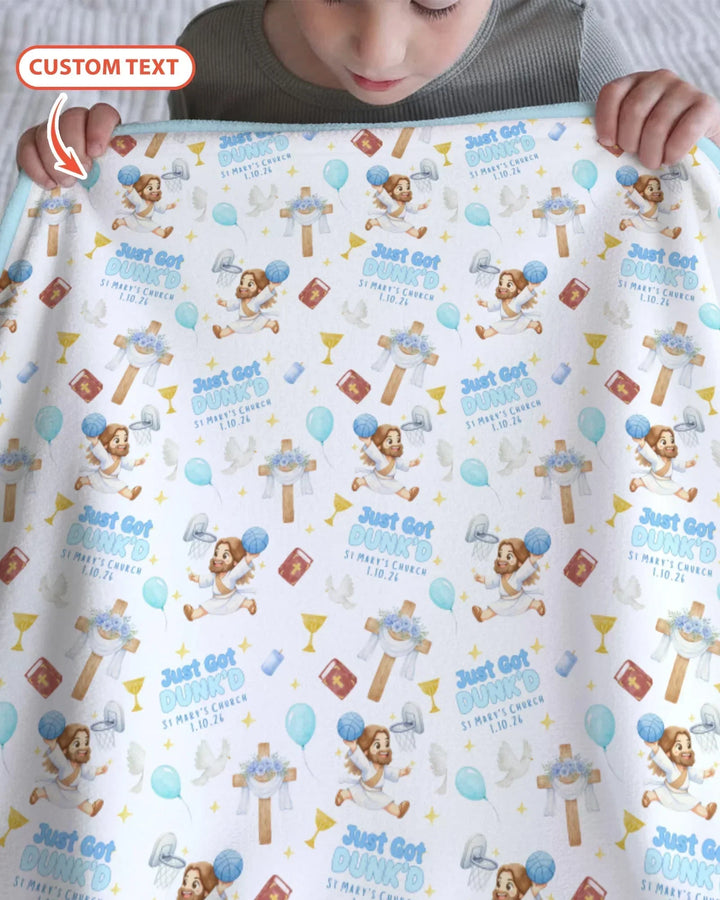Custom Name Baptism Just Got Dunk'd Bamboo Blanket