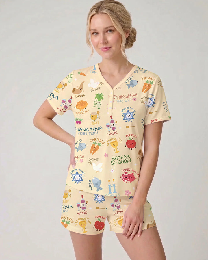 Family Rosh Hashanah Matching Bamboo Women Short Sleeve Short Pajama Set