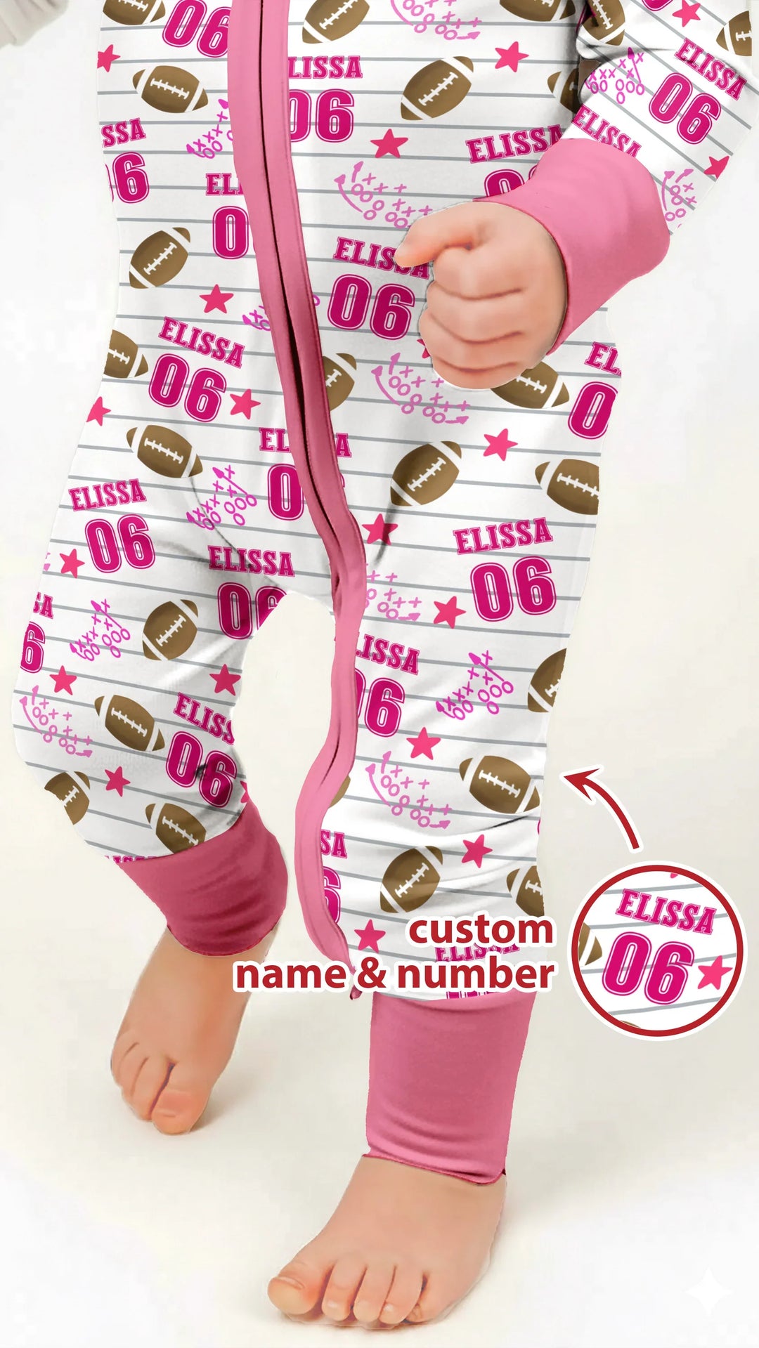 Custom Name Football Time Pink Bamboo Convertible Zippy