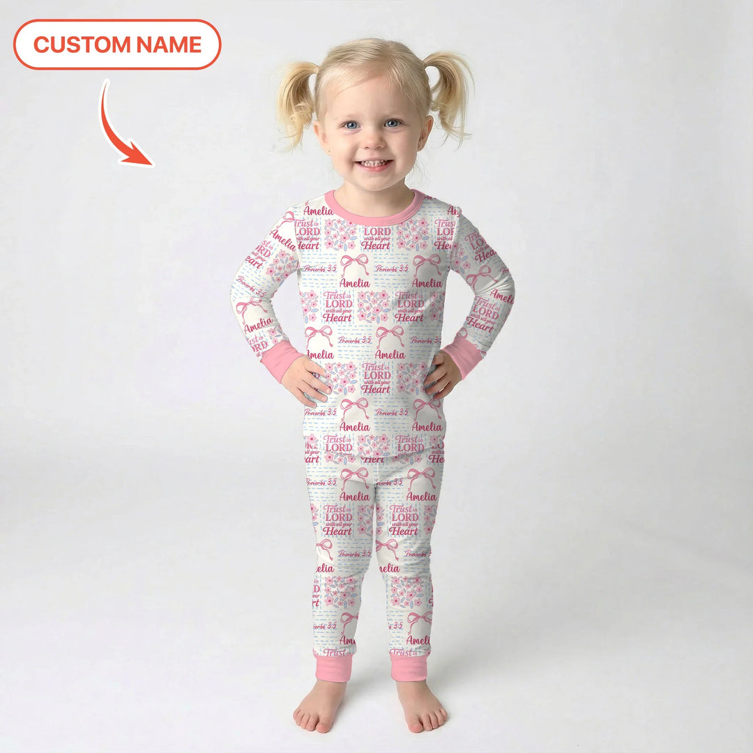 Trust The Lord With All Your Heart Custom Name Bamboo Two Piece Long Sleeve Pajama Set