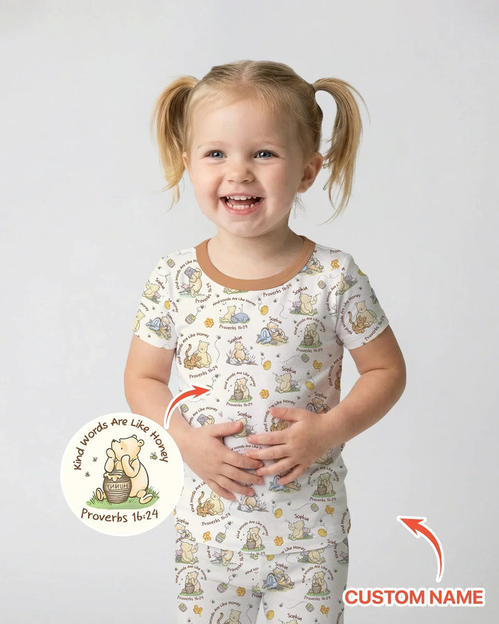 Kind Words Are Like Honey Custom Name Bamboo Two Piece Short Sleeve Pajama Set