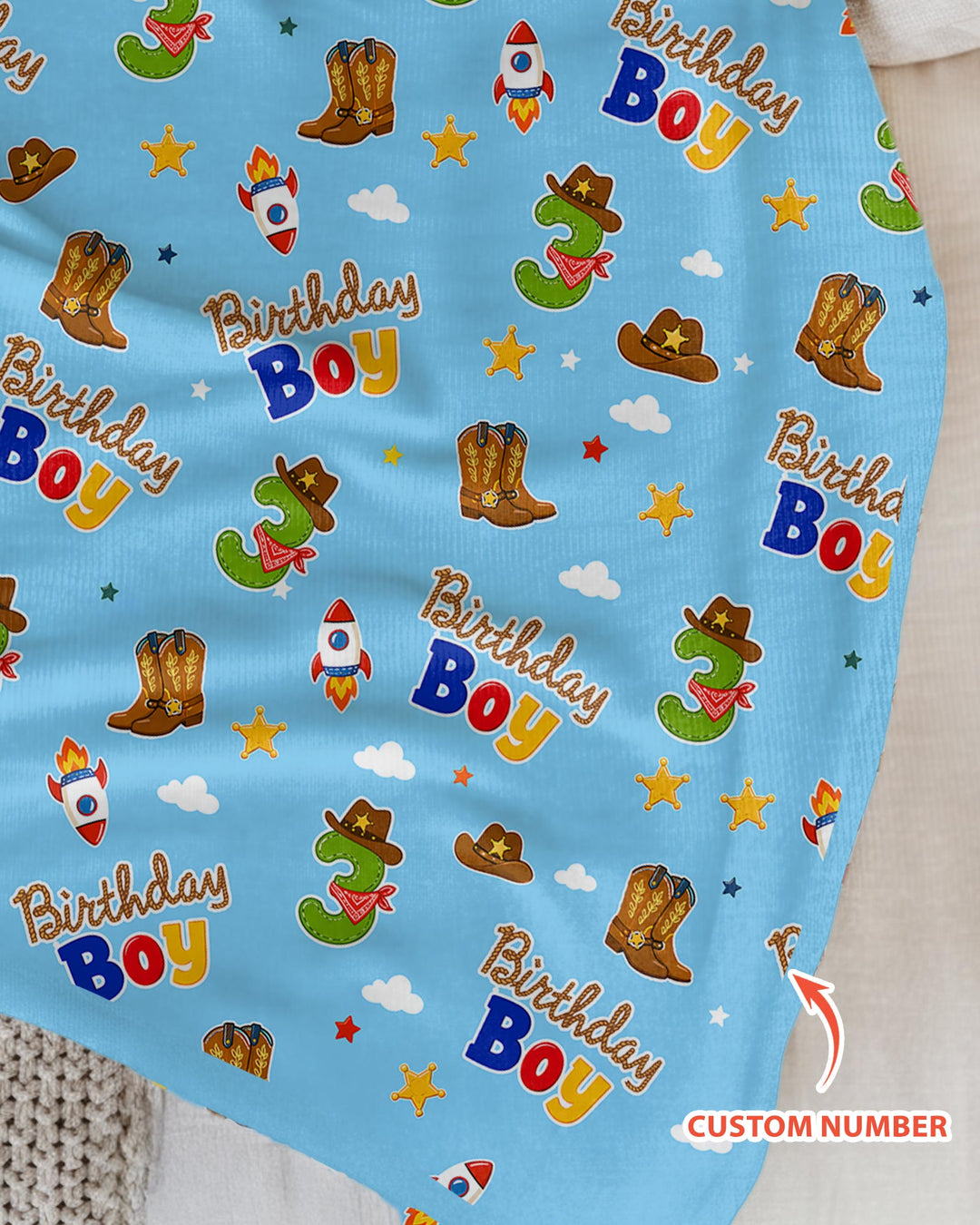 Custom Birthday Western Boy Bamboo Blanket