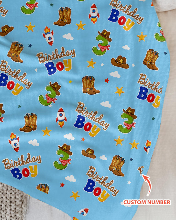 Custom Birthday Western Boy Bamboo Blanket