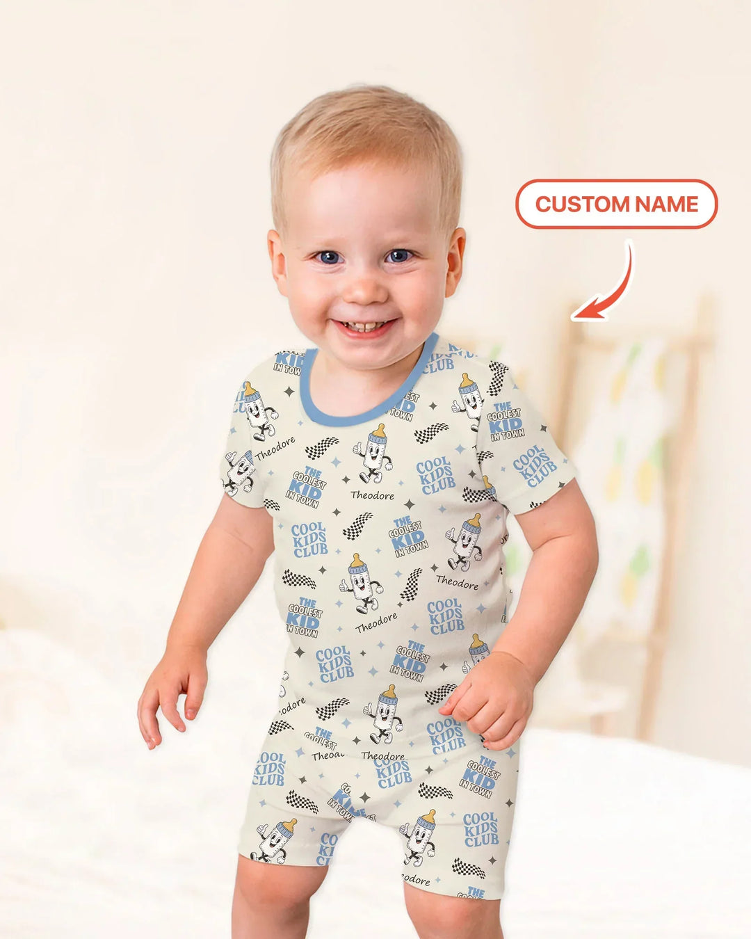 Custom Name Cool Club Daddy & Me Matching Bamboo Two Piece Short Sleeve Shorts Pajama Set